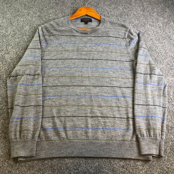 Banana Republic Sweater Mens Large Gray Blue Striped 100% Merino Wool Casual - Picture 3 of 8